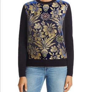 Tory Burch Hollis Floral Mixed Media Sweater